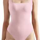 SUUKSESS Women Sexy Square Neck Thong Bodysuit Backless Sleeveless Tank Tops (Small, Baby Powder)