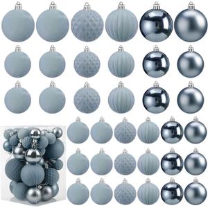 Soulchen 42 Pcs Velvet Christmas Ornaments Set Flocked Dusty Blue Christmas Ball Ornaments Hanging Shatterproof Xmas Ball Decor with 5 Styles in 3 Sizes for Xmas Tree Holiday Indoor Outdoor Home Decor