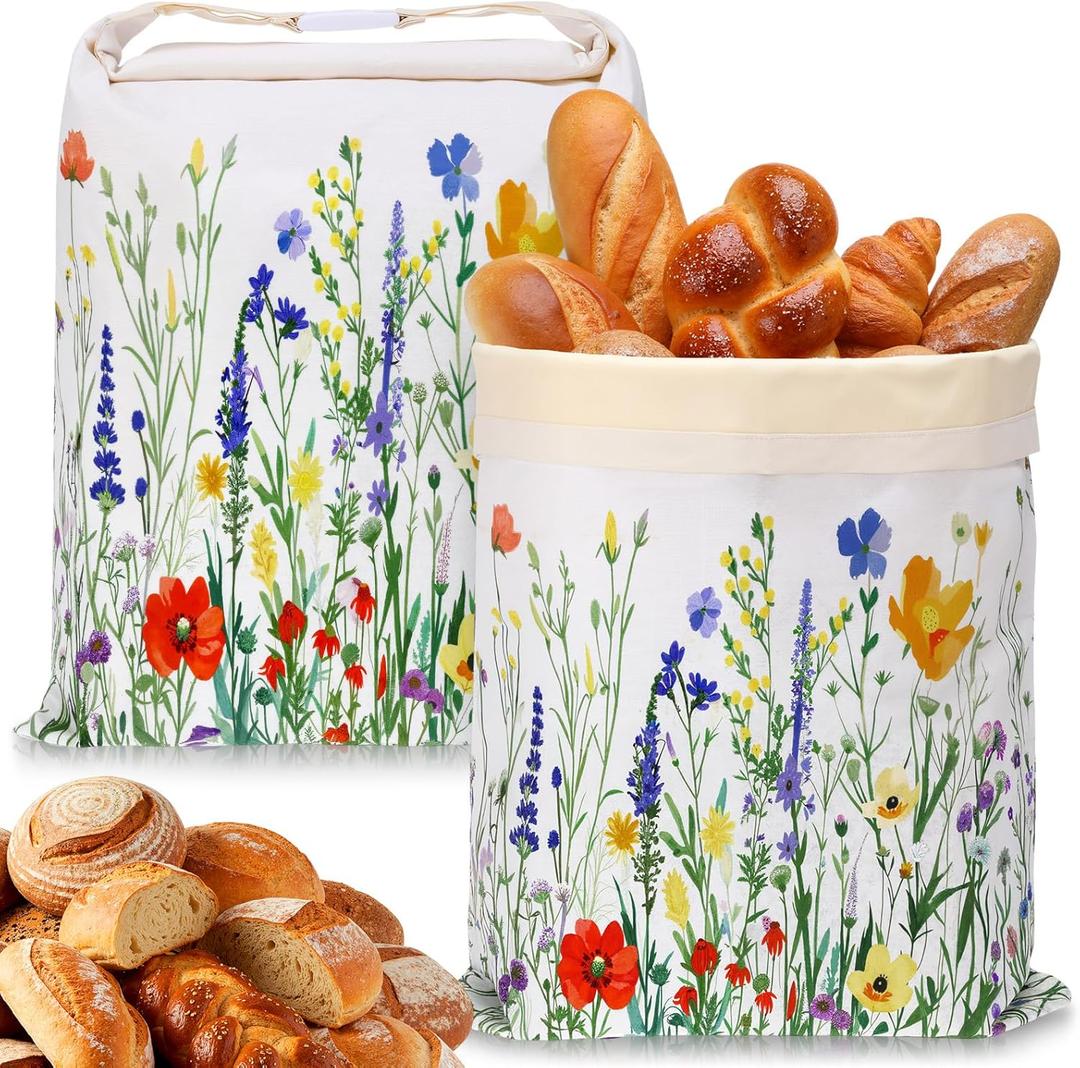 2 Pcs Beeswax Bread Bags for Sourdough Reusable 13 x 17 Large Bread Bags with Improved Beeswax Coating Food Wraps for Homemade Loaf Fresh Freezer(Wildflower)