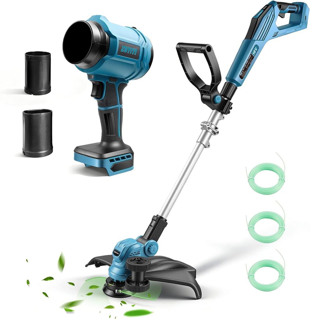 Electric String Trimmer & Leaf Blower Combo Kit for Makita 18V Battery (NOT Included), 15" Cordless Weed Wacker, 40000RPM 475MPH Handheld Mini Jet Dry Blower for Lawn Care, Patio Cleaning