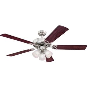 Westinghouse 7237100 Vintage Indoor Ceiling Fan with Light, 52 Inch, Brushed Nickel