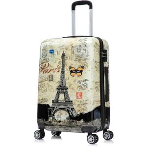 InUSA Paris Print Luggage with Spinner Wheels | Durable Lightweight Hardside Suitcase | Travel Bag with Handle and Trolley | 24-Inch Medium Checked luggage,24 Inch, Hardside Medium Checked Luggage Suitcase With Spinner Wheels, Paris