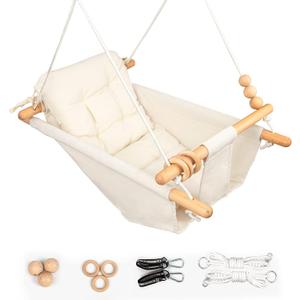 Baby Swing Outdoor Indoor for Infants to Toddlers, Portable Adjustable Tree Design with 5-Point Safety Belt, Porch Garden Backyard Swing Cream