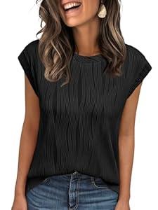 LILLUSORY Dressy Casual Blouses for Women 2026 Summer Tops Trendy Cap Short Sleeve T Shirts Cute Work Clothes (Medium)