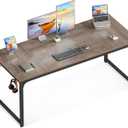 Casaottima 63 Inch Computer Desk for Home Office, Study Writing Table for Small Spaces, Simple Modern Desk with Headphone Hooks, Grey Oak