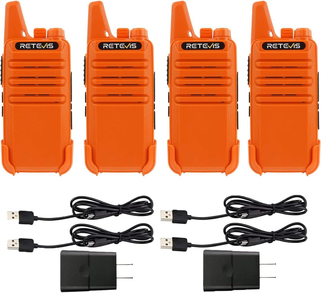 Retevis RT22 Rechargeable Walkie Talkies, Long Range Two Way Radio for Adults, Portable Handheld Radio, Voice Activated, Emergency Alarm, Upgraded Type-C Charing, Outdoor Hiking Travel(4 Pack, Orange)