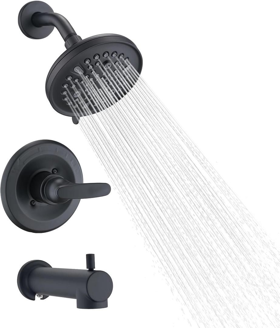 Replacement Faucet Shower Trim Kit for Delta 1300/1400 & 13/14 Series, Tub Shower Faucet Set, High Pressure 9-Setting Rain Shower Head - Matte Black (Valve/Cartridge Not Included)