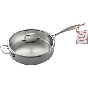 12 Inch/ 4.5 QT 5-Ply Stainless Steel Saute Pan with Glass Lid
