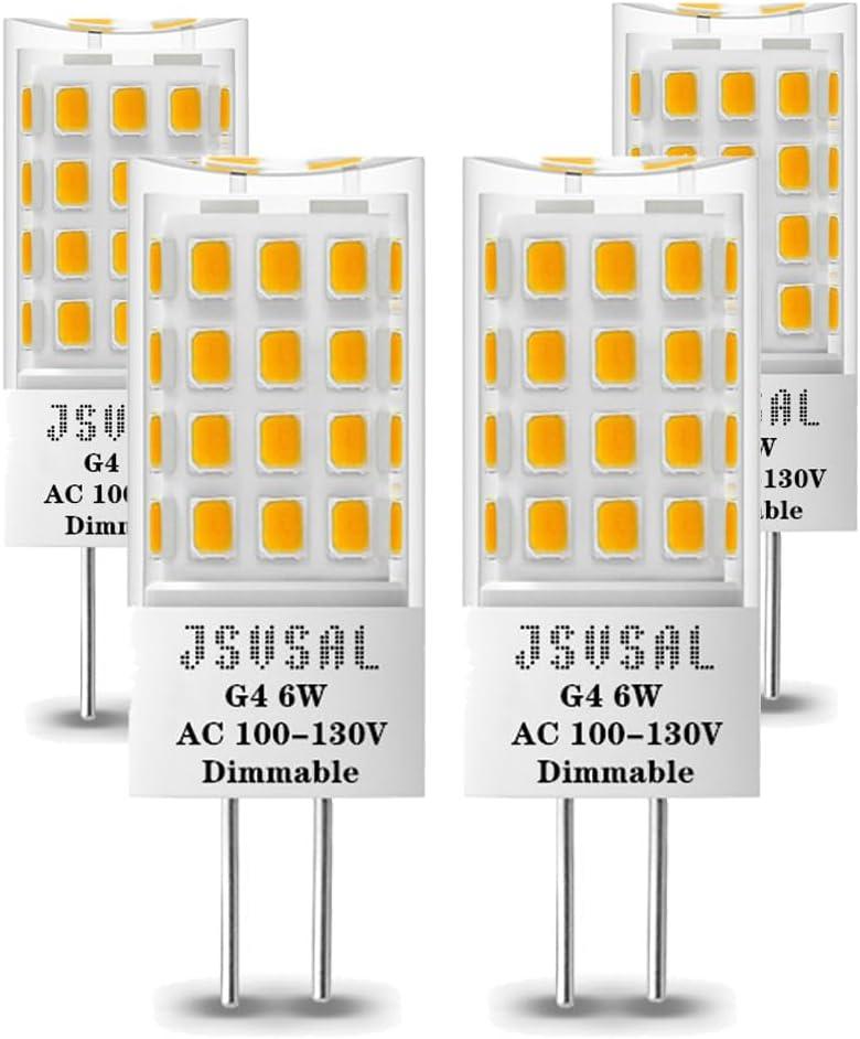 G4 LED Light Bulb,Bi-pin T3 JC Type Dimmable, AC 100-130V,600LM, 6W,50-60W Halogen Equivalent, 4000K Natural White LED Lamp,4-Pack