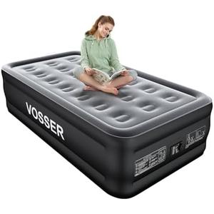 VOSSER Air Mattress Twin with Built in Pump,18” Raised Blow Up Mattress,Inflatable Mattress in 2 Mins,Single Twin Size Air Mattress for Home,Floor&Camping, Air Bed for Adults,330LB Max,Black