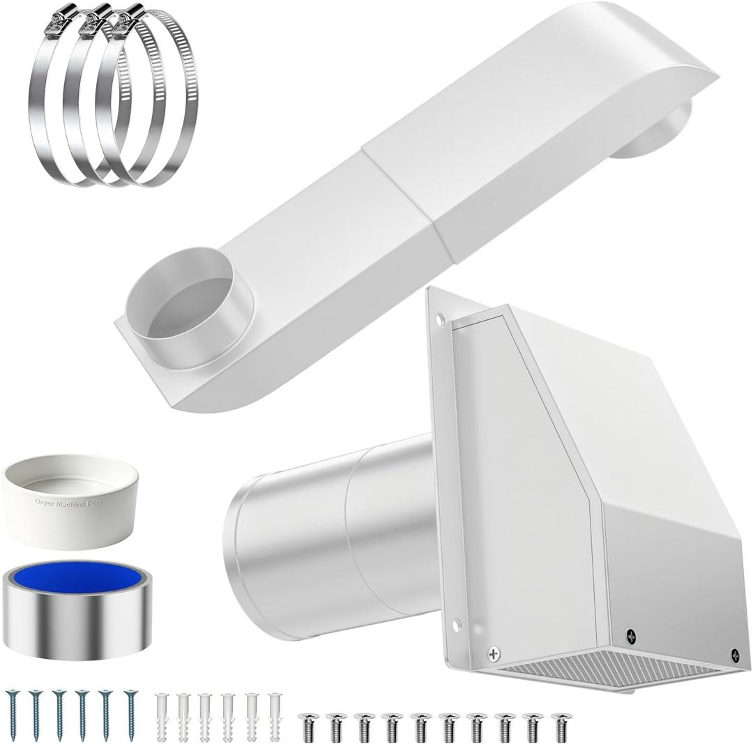 Periscope Dryer Vent Kit,Low Profile Flat with Hooded Outside Wall Vent Cover, Built-in Screen and Damper, Adjustable Telescoping Duct,Fire Resistant Design for Tight Narrow Laundry Room (WT), 9.5"-14.5" with Dryer Vent Cover, White