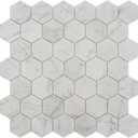 Peel and Stick Stone Backsplash, 5-Sheet Hexagon Peel and Stick Stone Tiles 3D Marble Look Stick on Backsplash for Kitchen Fireplace (Hexagonal Carrara White)