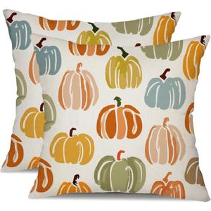 DFXSZ Fall Pillow Covers 18x18 inch Set of 2 Fall Decoration Multicolor Oil Painted Pumpkin Decor Autumn Outdoor Pillow Cover Thanksgiving Decoration for Home Couch TH140A18