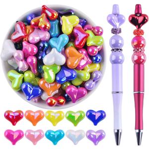 Focal Beads for Pens Bulk Focals for Beaded Pens 40Pcs Peach Heart Beads for Beadable Pens Acrylic Focal Beads for Keychain Making Jewelry Making Bracelet Necklace Crafts Charms