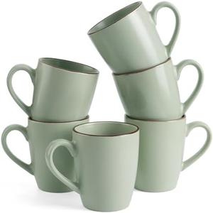 famiware Venus Coffee Mugs for 6, 14 oz Mug Set, Dringking Cup with Handle for Coffee, Tea, Cocoa, Milk, Light Green
