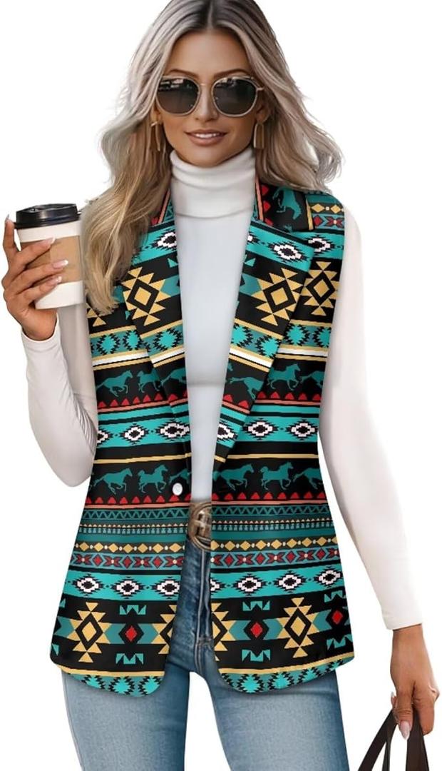 Aztec Vest Women,Western Vest For Women,Women Suit Vest,Sleeveless Blazers,XL