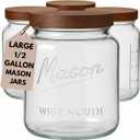 Kitchentoolz Half Gallon Glass Mason Jars with Airtight Push to Close Wooden Lids - Food Storage & Canning Jars with Measurement Markings - Pantry Containers for Flour, Sugar & Dry Goods - 64 oz (4pk)