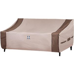HAMLER Patio Sofa Cover - Heavy Duty Waterproof, 2-Seater Outdoor Couch Cover, Air Vents & Handles, Fits up to 48" W x 26" D x 24" H, Brown & Beige