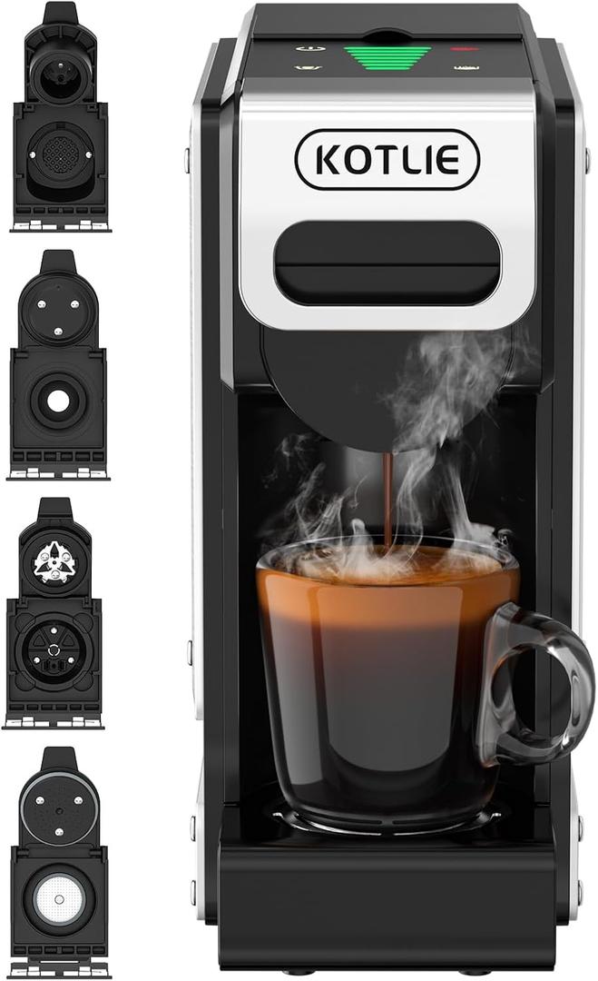 ST-550 4-in-1 Espresso Capsule Coffee Machine, Single Serve Coffee Maker for K*Cup/Nespresso/Dolce Gusto/Ground Coffee, 19Bar, 1L, Silver