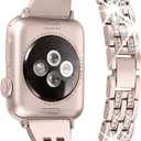 Secbolt Bling Bands Compatible with Apple Watch Band 42mm(Series 3) 44mm 45mm 46mm 49mm Women iWatch SE Series 11 10 9 8 7 6 5 4 3 2 1, Dressy Jewelry Metal Wristband Strap Diamond Rhinestone, Color Match Series 1&2 Gold Watch