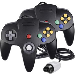 Classic 64 Wired Controller Joystick for N64 Game System N64 Console (2Packs, Black)