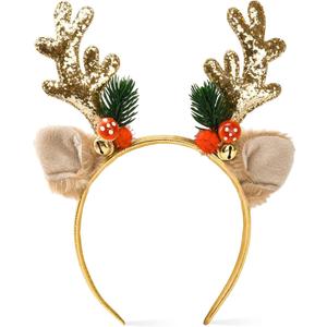 Christmas Headbands Glitter Elk Antlers Headbands Hair Bands Cute Golden Christmas Deer Antler Headbands Holiday Party Gift Costume Elk for Women Girls Costume Accessory
