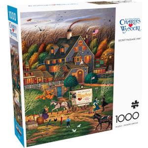 Buffalo Games Secret Passage Inn by Charles Wysocki 1000 Piece Jigsaw Puzzle for Adults Autumn Americana Scene with Reference Poster Made in The USA