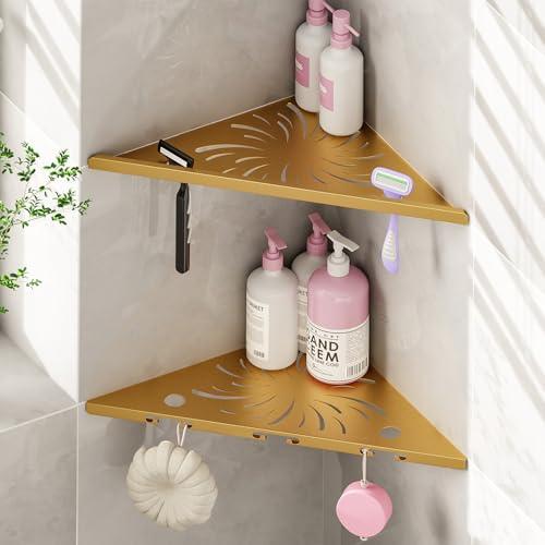 MPATIBY Modern Corner Shower Shelf for for Inside Shower, 10" 304 Stainless Steel Shower Caddy Organizer, Heavy Duty Slot Design Corner Shelves, Girly Bathroom Accessory Decor Set Golden