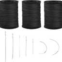Topus Extra Strong Upholstery Repair Sewing Thread Kit and Heavy Duty Household Hand Needles, Including 7 Styles of Leather Canvas Sewing Needles and 3 Rolls Nylon Thread (70 Yard of Each Roll), Black