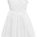 Batermoon Girls One Shoulder Dress Summer Party Graduation Semi Formal Short Dresses (White), 160