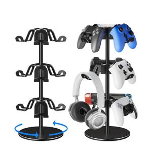 Aluminum Alloy Controller Holder 3 Layers,360 Degree Rotation Tier,Gaming Controller Stand for Xbox PS5 PS4 Switch,Headphone Stand,Headset Holder & Desk Mounts for 9 Packs Controller