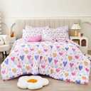 Mooreeke Full Size Comforter Sets for Girls Kids, 8 Pieces Bed in a Bag Pink Heart Bedding Comforter Sheet Set with Shams and Decorative Toy Pillow, Ultral Soft Microfiber Kids Bed Set