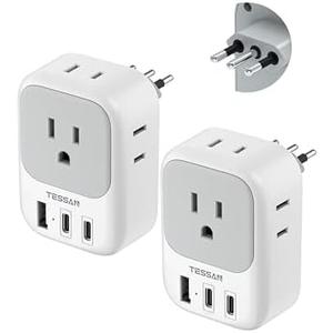 Italy Travel Plug Adapter 2 Pack, TESSAN Type L Adapter for Travel with 4 Outlets 3 USB (2 USB-C), Power Adaptor for US to Italy Chile Rome Uruguay Milan Libya