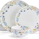Mikasa Quinn Lightweight Bone China 12 Piece Dinnerware Plate Bowl Set, Service for 4