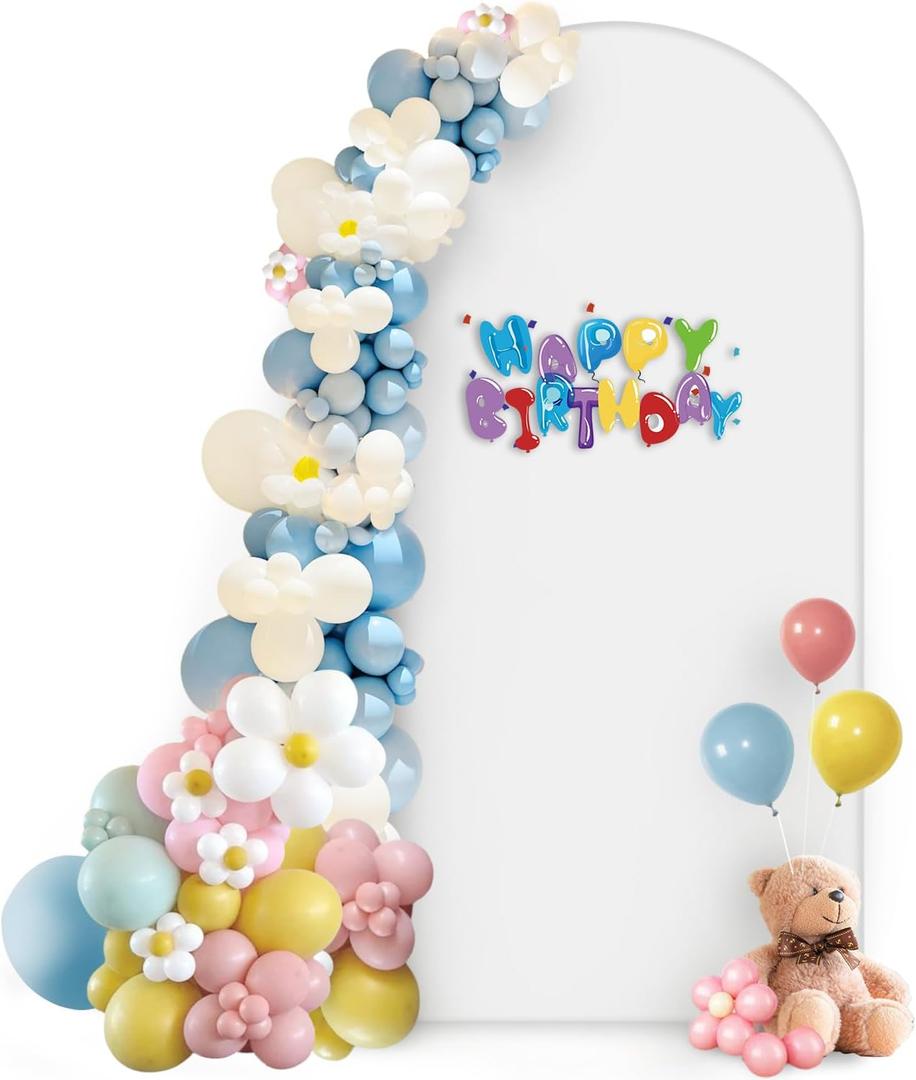 Hemmotop 7.2 ft White Arch Backdrop Cover - Double-Sided Spandex Arch Covers Stretchy Backdrop for Party Wedding Birthday Baby Shower - Non-See Through, Reusable - Ideal for Balloon Arches