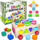 Montessori Wooden Shape Sorter Toy - Shape Stacking Blocks for Toddlers 1-3, Sensory Toys with 6 Pieces