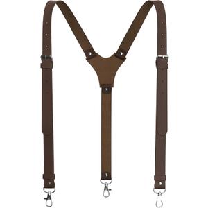 Genuine Leather Suspenders For Men Heavy Duty with Strong Clips, Leather Suspenders for Men