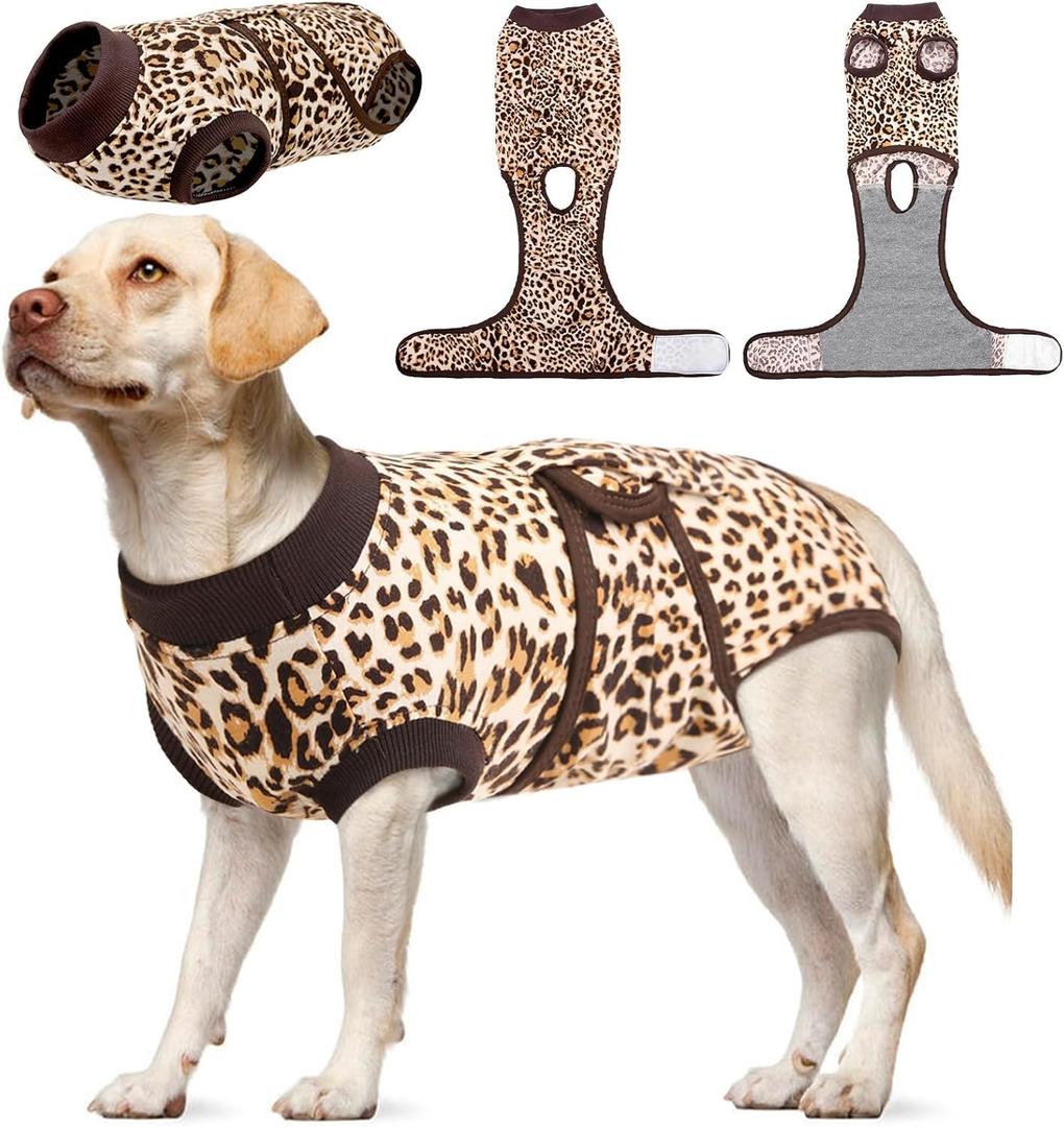 Kuoser Dog Surgery Suit, Comfy Dog Recovery Suit Female Doggie Onesie for Surgery, Post-Op Onesie for Female & Male Dogs, Soft Protective Wear, BrownLeopard XL