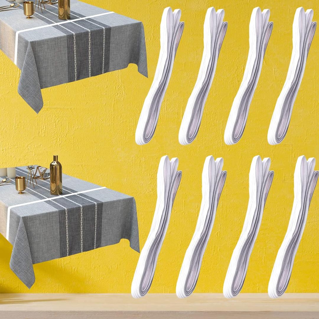 2 x Table Bungees, Tablecloth Strap Band Elastic Band Clamps Grips Clips Shock Absorbent Tablecloth Cord to Hold Down Tables Cloth for Outdoor Party, 8 Pack White