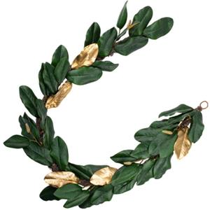 Green & Gold Magnolia Garland, 6ft Magnolia Leaf Christmas, Handmade Magnolia Christmas Decor with Faux Magnolia Leaves, Perfect Garland for Mantle & Holiday Decorations