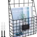 Metal Wire Wall Mounted Magazine Holder, Wall Hanging Organizer holder for Files, Newspapers, Magazines with Tag Slot for Office, Home Organization, Black