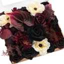 Ling's moment Fake Flowers Box, Faux Artificial Greenery Stems Foam Roses Dahlia Anthurium Silk Hydrangea Fabic Flower for Centerpieces Bouquet Wedding Vase Decorations, Burgundy & Black, Grand Combo