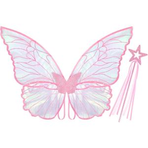 VEKDA Fairy Wings Adult Girls Butterfly Wings Costume Halloween Butterfly Costume for Girls with Fairy Wand