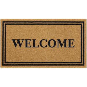 OLANLY Front Door Mat, Low Profile Doormat, Stain and Fade Resistant, Easy to Clean, for Indoor and Outdoor Entrances, Patio Porch or Entryway, Brown (30x17 Inch, Welcome)
