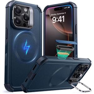 ESR for iPhone 16 Pro Max Case with Stash Stand, Camera Control, 23FT Military-Grade Shock-Absorbing Drop Protection, Compatible with MagSafe Accessories, Magnetic Cyber Series, Navy Blue