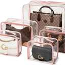 5 Pack Clear Dust Bags For Handbags,5-Sizes Purse Storage Organizers,Purse Protector Storage Bag with Zipper and Handle for closet, Hanging Dust Cover Bag for Handbag (Pink)