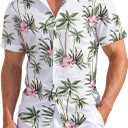 Weecreeture Floral Hawaiian Shirt for Men Summer Button Up Shirt Short Sleeve Mens Beach Tropical Casual Aloha Shirt (XXL)