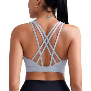 RUNNING GIRL Sports Bras for Women, Medium-High Impact Running Strappy Sports Bra with Removable Pads (Gray, XL)