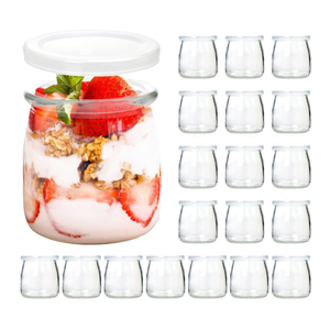 20 Pack 6.8oz Small Glass Jars With Lids, Glass Yogurt Containers With Lids, Yogurt Jars With PE Lid, Pudding Jar for Jam, Jelly, Honey, Wedding Favors