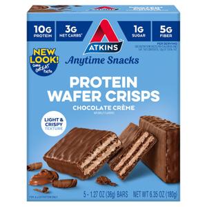 Atkins Chocolate Crme Protein Wafer Crisps, Protein Dessert, 4g Net Carb, 1g Sugar, High in Fiber, Keto Friendly, 5 Count (BB: 12/02/2025)